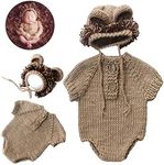 SPOKKI Newborn Photography Prop, Baby Props Outfit Handmade Costume Baby Boy Photo Shoot Crochet Hat/Pants/Cover Diaper for Infant Boy Girl Princess Twins (Brown Lion)