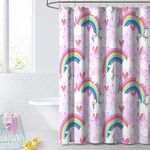 Dream Factory Kids Fabric Shower Curtain for Bathroom, 72 in x 72 in (W x L), Purple Unicorn Rainbow