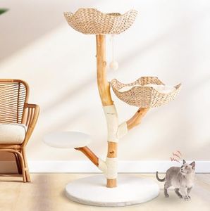Real Wood Modern Cat Tree Tower for Indoor Cats Large Adult, Heavy Duty Wooden Condo, Kitty Climbing Tower with Scratching Post and Bed, Unique Boho Aesthetic Luxury Pet Furniture by Leo & Lexi