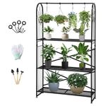 IUMLXJO 3 Tier 13 Pots Metal Plant Stand, Large Plant Shelf Indoor Outdoor Heavy Duty Hanging Flower Pot Holder Rack for Garden Patio Balcony Porch Home Decor