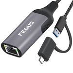 FEDUS 2-in-1 USB 3.0 to Ethernet Adapter, USB C to Ethernet RJ45 Adapter, Gigabit 1000MBPS LAN Network Adapter Supporting Windows and Mac, Laptop, Desktop USB type c to LAN RJ45 connector-Plug & Play