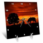 3dRose Cowboy Campfire with Horse on A Hill at Sunset Has A Western Feel. - Desk Clock, 6 by 6-Inch (dc_173217_1)