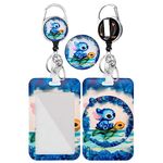 HASFINE Cartoon Turtle Stitch Design Badge Holder with Retractable Reel - Heavy Duty Carabiner & 360° Rotating Belt Clip - Ideal for Nurses, Teachers, Office Workers, and Students