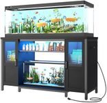Hlivelood 55-75 Gallon Fish Tank Stand with Power Outlet&LED Light, Heavy Duty Metal Aquarium Stand for 2 Fish Tank Accessories Storage, Suit for Turtle Tank, Reptile Terrarium, 880lbs Capacity, Black