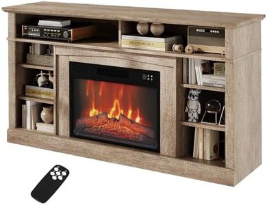 GarveeTech Farmhouse Electric Fireplace TV Stand for TVs up to 67", Entertainment Center with 23" Electric Fireplace Remote Control, TV Console Cabinet with Open Storage Shelves for Living Room