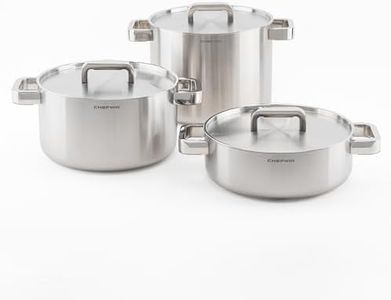 316 Stainless Steel 3-Piece Pot Set (6 Qt Soup Pot + 3.8 Qt Brazier + 8.5 Qt Stock Pot) with Lids, 5Ply, Induction Compatible, Dishwasher Safe, Oven Safe, Silicone Handle