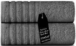 2x Luxurious Jumbo Bath Sheet Ultra Soft and Highly Absorbent, 100% Combed Ring-Spun Cotton Thick Large Bathroom Towels 100 x 200 CM (CHARCOAL GREY)
