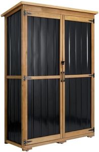 Outdoor Storage Cabinet Waterproof with Shelves, Outdoor Storage Shed Garage Cabinet Weatherproof, Wood & Metal Outside Patio Backyard Garden Pool Storage Tool Organizer