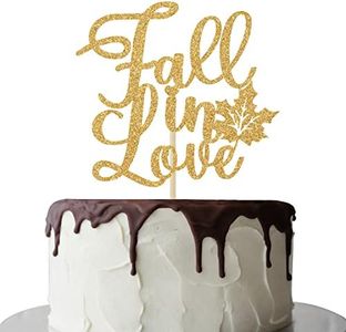 Fall in Love Cake Topper, Fall Themed Bridal Shower Cake Decorations, Fall Wedding Engagement Party Supply Gold Glitter