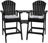 Sundale Outdoor Tall Adirondack Chairs Set of 2 with Table, Patio HDPE Bar Set, 3 PCS Counter Height Dining Bistro Set, Pub Table with Stools, 2 Umbrella Hole Caps, Black