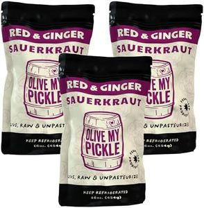 Olive My Pickle Fermented Sauerkraut - 48 Ounces | 3-Pack Bundle of Probiotic Red and Ginger Sauerkraut with Natural Probiotics for Gut Health - Great for Sandwiches, Salads, Asian Dishes, and Meat