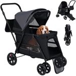 Maxmass Pet Stroller, Travel Dog Buggy with Adjustable Canopy, Safety Belt, Dual Entry and Ramp, Foldable Puppy Pushchair for Small Medium Dogs Cats