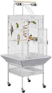 Yaheetech Wrought Iron Bird Cages, Play Top Large Aviary with Stand for Cockatiel Parrot Sun Parakeet Conures Lovebird Budgie Finch African Grey White, 61-inch