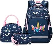 School Backpacks Set for Girls Boys Teens, Kids Elementary Middle School Bag Bookbag with Insulated Lunch Bag Pencil Case (Unicorn)