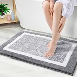 Kitinjoy Bath mat, Extra Soft and Absorbent Microfiber Bathroom Mat, Non-Slip, Machine Washable, Quick Dry Shaggy Bath Rug, Suitable for Bathroom Floor, Tub, Shower (Grey and White, 24 x 16 Inches)