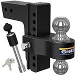 Groking Adjustable Trailer Hitch Ball Mount, Fits 2.5" Receiver, 7 Inch Drop Hitch, 18,500 LBS, 2 Inch & 2-5/16 Inch Steel Dual Ball Hitch, Black Forged Solid Aluminum Hitch with Dual Hitch Pin Lock