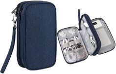 T Tersely Electronics Accessories Organizer Pouch Bag, Double Layers Electronic Organiser Travel Cable Gadget Bag for Cable, Phone, SD Card (Navy)