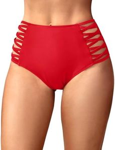 Holipick Women Red High Waisted Bikini Bottoms Tummy Control Swimsuit Bottoms Strappy Swim Bottom XS