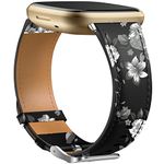 Dirrelo Leather Strap Compatible with Fitbit Versa 3 Strap/Fitbit Sense 2/Sense Strap for Women Men, Genuine Leather Elegant Band Compatible with Versa 3 Strap/Sense 2/Sense Strap, Black/Gray Floral