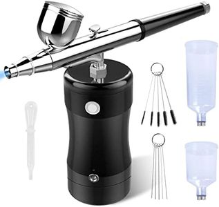 COSSCCI Handheld Airbrush Kit, Mini Air Compressor Spray Gun Single Action USB Rechargeable Airbrush Set for Makeup Art Nail Painting Tattoo Manicure Cakes (Black)