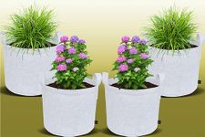 GREEN DECOR -Heavy Duty 400 GSM Non Woven Fabric-Vegetable/Flower/Plant Grow Bags Pots with Handles for Plants & Gardening - White Color -(Width) 8 Inch X (Height) 6 Inch - Pack of 4 Piece