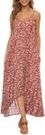 LILBETTER Women V-Neck Polka Dot Print Spaghetti Strap Boho Long Maxi Dresses(F Cockscomb Red Small)