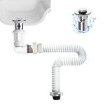 JEAPHA 2 in 1 Bathroom Sink Drain Kit with Flexible & Expandable P-trap pipe for bathroom sinks, Pop Up Drain for 1-1/2'' Drain Hole Extension Hose Tail Pipe, Fits Overflow or No Overflow Vessel Sink