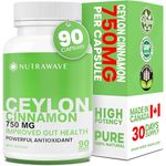 Nutrawave Ceylon Cinnamon Capsules 750mg (Cannelle de Ceylan) – True Cinnamon from Sri Lanka, Source of Antioxidants, Vegan & Non-GMO, 90 Capsules, NPN# 80131947