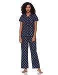 Amazon Brand - Myx Women's Cotton Sleepwear Night Suit Set (AUR-SLP-04_Navy_M Medium)