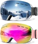 QALLY Anti Fog Ski Goggles for Men Women Snow Goggles with UV Protection Snowboard Goggles, White Frame Silver Lens/White Frame Pink Lens