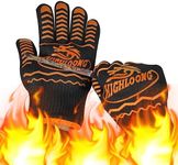 932°F BBQ Grill Gloves, Extreme Heat Resistant Ove Gloves, Cut Resistant BBQ Gloves with Non-Slip Silicone for Grilling, Frying, Baking, Fireplace, Cooking (2 Pieces Set) (Black with O&G Silicone)