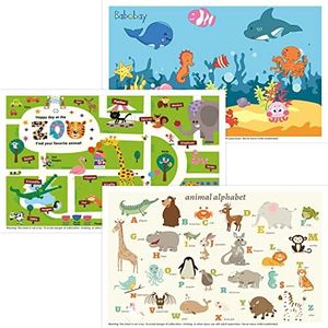 Babebay Disposable Placemats for Baby, 40 Pack Sticky Toddler Placemat for Restaurants, Dining Table, Party, Travel, 12" x 18" with 3 Designs