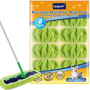 KEEPOW Reusable XL Mop Pads Compatible with Swiffer XL Sweeper, XL Dry Sweeping Cloths, XL Wet Mopping Cloths, Washable Microfiber XL Wet Pads Refills for Surface/Hardwood Floor Cleaning, 8 Pack