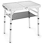 Sportneer Folding Camping Table, Adjustable Height Small Folding Table Portable Camp Tables (23.6" L x 15.7" W (2 Height)) with Mesh Layer for Outdoor Camp Garden Picnic BBQ Dining Cooking