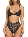 EVELIFE Women Lingerie Set Sexy Lingerie 2 Piece Strap Bra and High Waist Panties Set Lace Lingerie Set Nightwear(Black S)