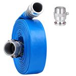 2" x 100ft PVC Lay Flat Discharge Hose With Aluminum Camlock C & E Fittings, Cam Lock Fitting Type F included, Heavy Duty Reinforced Pump Backwash Hose Assembly