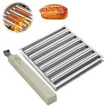 Qivine Hot Dog Roller, Sausage Roll Maker, Stainless Steel Sausage Roller Rack with Extra Long Wood Handle, BBQ Hot Dog Griller for Evenly Cooked Hot Dogs, Barbecue Sausage Rack Grill