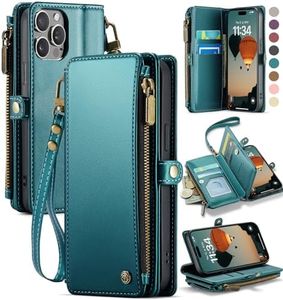 Defencase Compatible with iPhone 12/Pro Case Wallet with RFID Blocking Card Holder for Women Men, PU Leather Magnetic Snap Flip Zipper Strap Wallet Phone Case Fit for iPhone 12 Pro 6.1", Blue Green