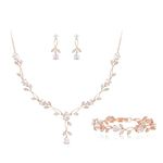 EVER FAITH Wedding Jewelry Set for Women, Necklace Earring Set Cubic Zirconia Faux Leaf Pearls for Bride, Gift for Best Friend, Wife, Sister, M, Copper Cubic Zirconia, Cubic Zirconia
