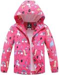 MGEOY Girls Rain Jacket Lightweight Waterproof Hooded Cotton Lined Raincoat Windbreaker for Kids Size 4-12 Years, Pink Unicorn, 7-8 Years