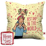 Indigifts Cushion Cover with Filler| Best Dad | Gift for Father, Birthday Gift for Papa, Grandfather, Father(Beige)