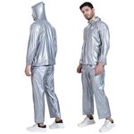 HACER Silverex Raincoat with Pants for Men Waterproof Full Length Hood & Pockets Rainwear for Gents and Boys Carry Bag Included- (Silver, Size- XXL, 1 Pc)