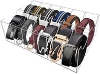 Hlimior Belt Organizer, Acrylic 12 Compartments Belt Container Storage Holder, Acrylic Belt Display Storage Box, Clear Belt Display Case for Closet Tie and Bow Watch Jewelry Bracelets Ring Cosmetic…