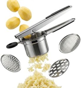 BBQtrips Potato Ricer, Heavy Duty Stainless Steel Potato Masher and Ricer For Mashed Potatoes With 3 Discs, Potato Masher For Ultra Smooth or Chunky Mashed Potatoes, Noodles & Juicing