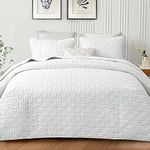 Exclusivo Mezcla Quilts Queen Size Bedding Set with Stitched Grid Pattern, Lightweight Summer White Bedspreads Coverlets Bed Cover for All Seasons (1 Quilt and 2 Pillow Shams)