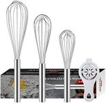 3 Pack Stainless Steel Whisks 8"+10"+12", Thicken Wire Egg Beater Whisk Set Kitchen Balloon Whisks Set for Cooking, Blending, Whisking, Beating, Stirring