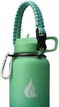 HYDRO CELL Paracord Handle for Wide Mouth Water Bottles - Carrier Strap w/Attachment Ring and Carabiner Accessory. Compatible w/ 64oz, 40oz 32oz, 24oz, 18oz, 14oz Insulated Bottles (Mint/Green)