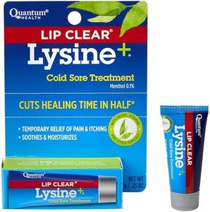 Quantum Health Lip Clear Lysine+ Cold Sore Treatment Soothe & Moisturize Mouth Sores - L-Lysine Menthol Calendula & Propolis Ointment - Transparent Fever Blister Healing Balm - 0.25 Oz