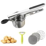 Potato Ricer, XIACIBDUS Potato Masher with 3 Interchangeable Discs, Heavy Duty Food Press with Peeler for Potatoes, Fruit, Vegetable, Puree, Baby Food