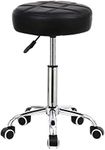 KKTONER Round Rolling Stool Chair PU Leather Height Adjustable Shop Stool Swivel Drafting Work SPA Salon Stools with Wheels Office Chair (Black)